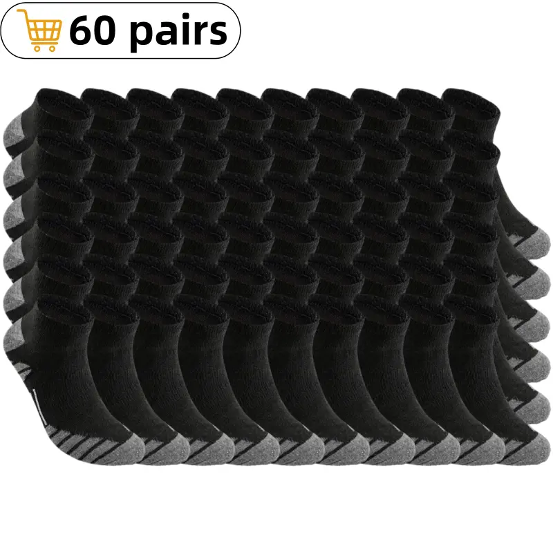 Unisex 60 Pairs Bulk Pack No-Wash Anti-Odor Socks - 60 pairs-black, Heavy-Duty Odor Control, Sweat-Wicking, Breathable Summer Thin Plain Crew Socks, Soft Seamless Solid Color (Black/White/Gray) for Daily Wear, Gym
