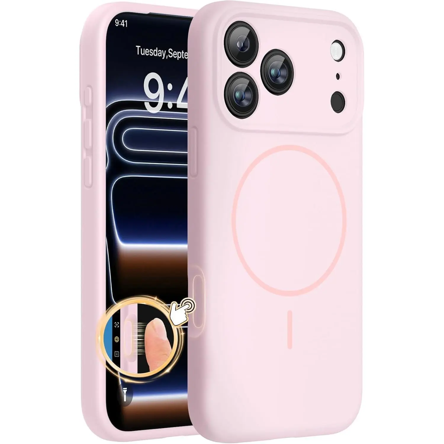 Miracase Magnetic MagSafe-Compatible Case for iPhone 17 Pro - 3.0mm Thick Shockproof Drop Protection, Integrated Silicone Camera Control Cover, Sand Pink Mobile Phone Accessory, Magsafe Compatible With Magsafe