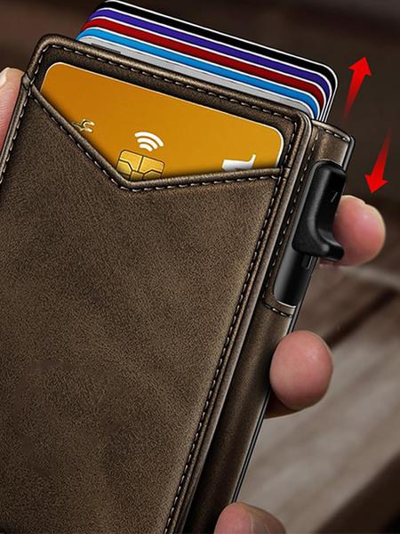 Men's Small Wallet Magnetic Metal Automatic Card Holder, Rfid Anti-Theft Credit Card Case, Multi-Card Slots ID Window Money Clip, Magnetic Card Holders