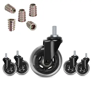 3" Office Chair Casters Wheel with 3/8"-16UNC Threaded Stem Mute Gaming Chairs Casters  Safe for Hardwood Tile Floors, Set of 5 with Screw Inserts
