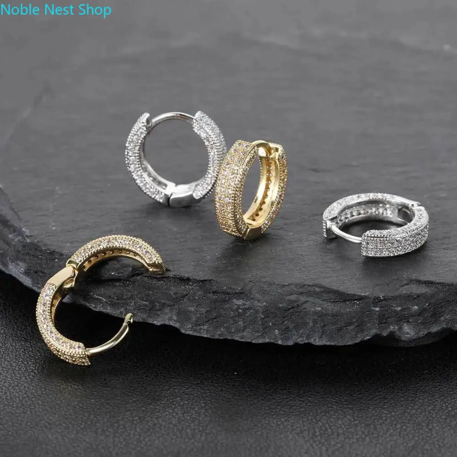Men's Hip Hop Prong Cubic Zirconia Titanium Earrings, Stylish Fashion Jewelry Accessories