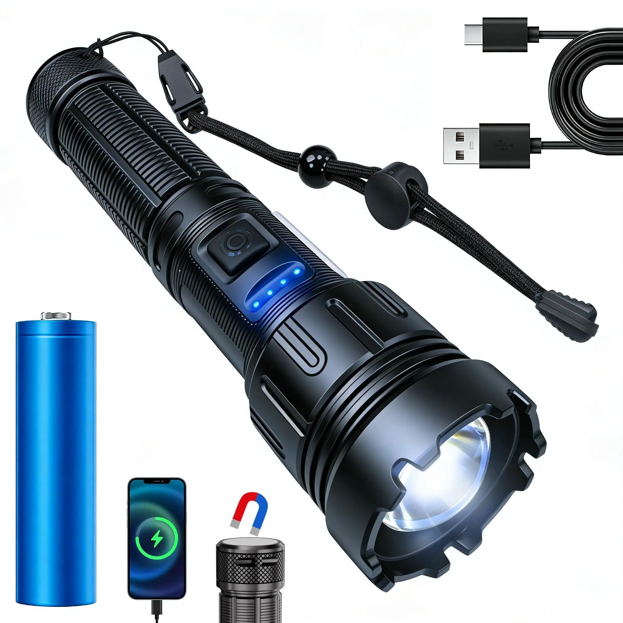 Rechargeable LED Multitool Flashlight with Power Bank, Rechargeable High-Lumen Flashlight, Super Bright Tactical Flashlight, Pocket Flashlight Torch, Camping Essentials Car Emergency Tool