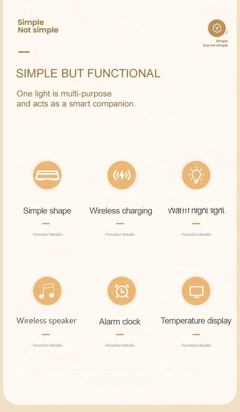 6-in-1 Smart Speaker Alarm Clock 15W Wireless Charger Bluetooth Music Player with Snooze Function