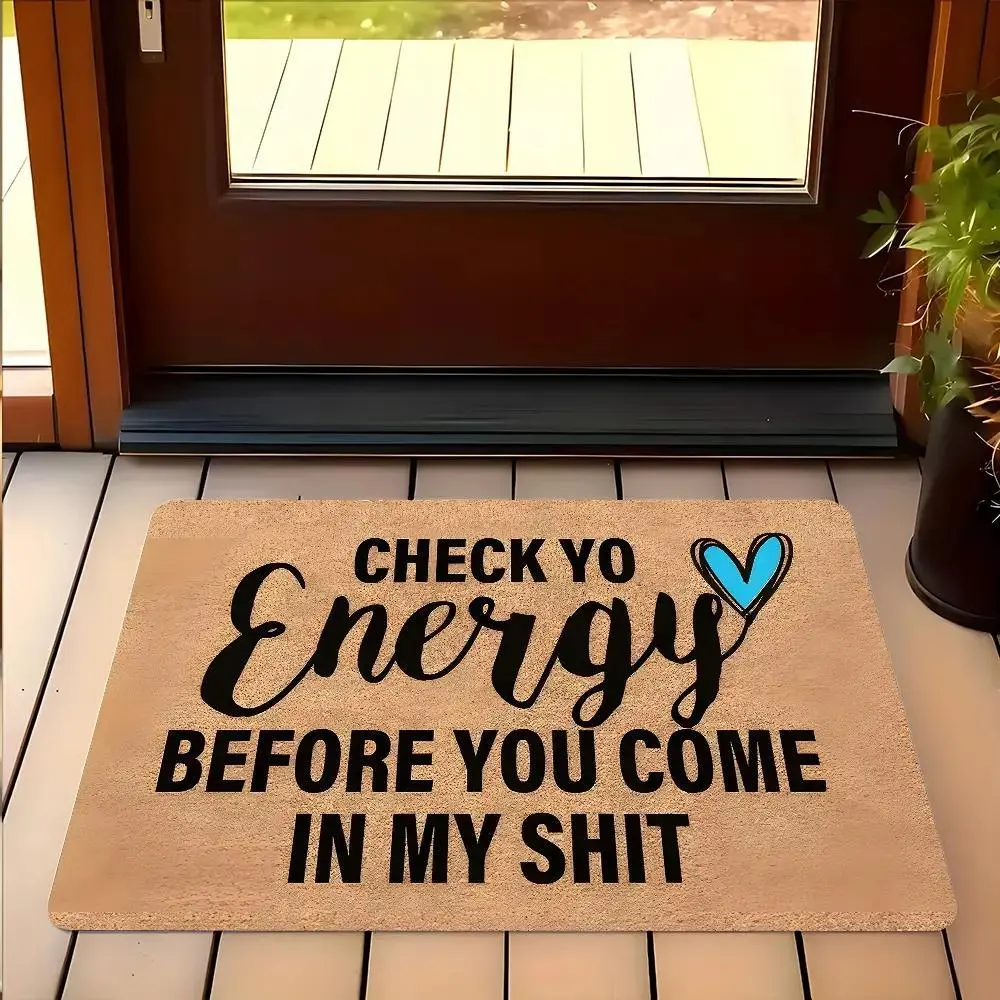 Funny Quote Doormat, Check Yo Energy Sassy Entrance Rug, Highly Absorbent Floor Mats, Anti-slip Quick Drying Soft Carpets, Washable Soft Rug, Absorbent Decorative Rugs, Indoor Outdoor Entrance Home Decor