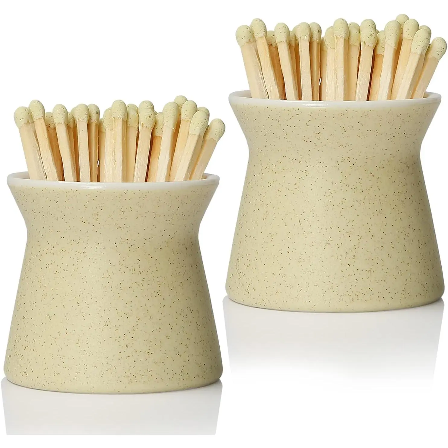 2 Pack Match Holder with 6 Pcs Strikers, Handmade Ceramic Match Box for All Matches, Cute Home Decor Match Jar with Striker for Candle, Fireplace, Parlor. (Sold Without Matches) (Off White)