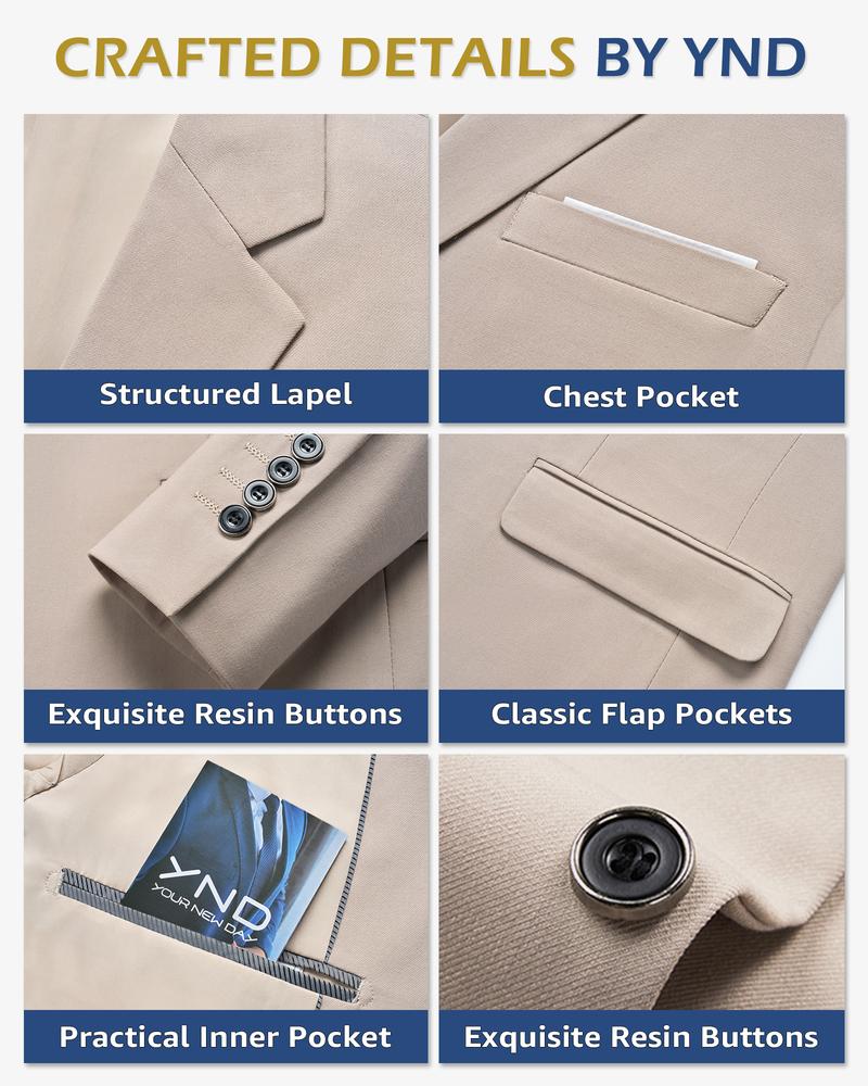 YND Men's Two Button Slim Fit Blazer, Casual Lightweight Suit Daily Jacket Coat, business / wedding /  birthday first choice classic coat  formal  jacket，Regular fit business formal solid color long sleeve suit jacket business formal, Menswear