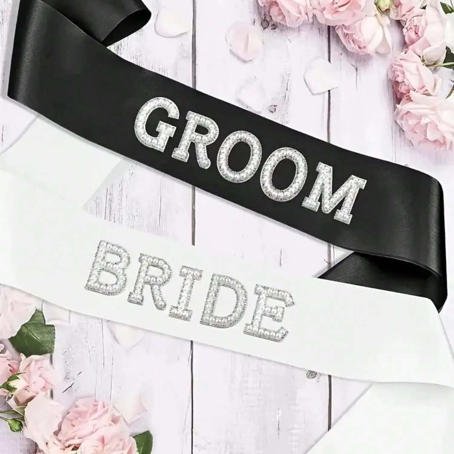 2Pcs Bride & Groom Sash, Wedding Party Decor Sashes, Universal Accessories for Wedding, Engagement Party, Bachelorette Party and Bridal Shower Decoration, Party Accessory
