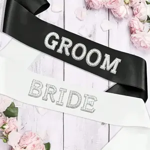 2Pcs Bride & Groom Sash, Wedding Party Decor Sashes, Universal Accessories for Wedding, Engagement Party, Bachelorette Party and Bridal Shower Decoration
