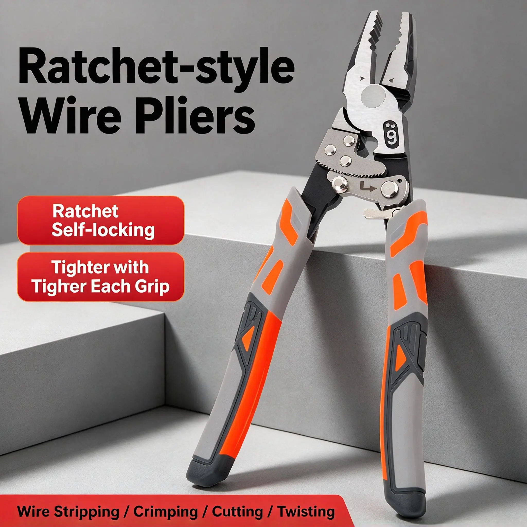 Ratchet Self-Locking Wire Pliers, Multi Functional Hand Tool for Wire Stripping, Crimping, Cutting & Twisting Wires and Nails