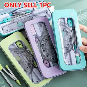 7pcs Compass Ruler Set for Elementary and Middle School Students, Exam Essential Tools, Includes Protractor Straightedge Triangle Board