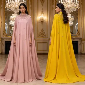 Rhinestone Cape Abaya Dress for Women, Modest Loose Fit Maxi Gown for Eid, Ramadan and Evening Events