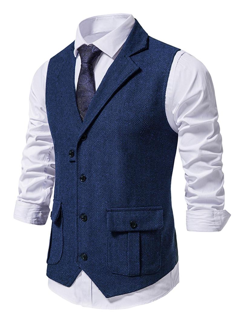 Men's Solid Button Front Pocket Suit Vest, Regular Fit Casual Formal Lapel Sleeveless Suit Vest for Work Office Business, Men's Clothes for All Seasons Men's Solid Button Front Pocket Suit Vest, Regular Fit Casual Formal Lapel Sleeveless Suit Vest for Work Office Business, Men's Clothes for All Seasons