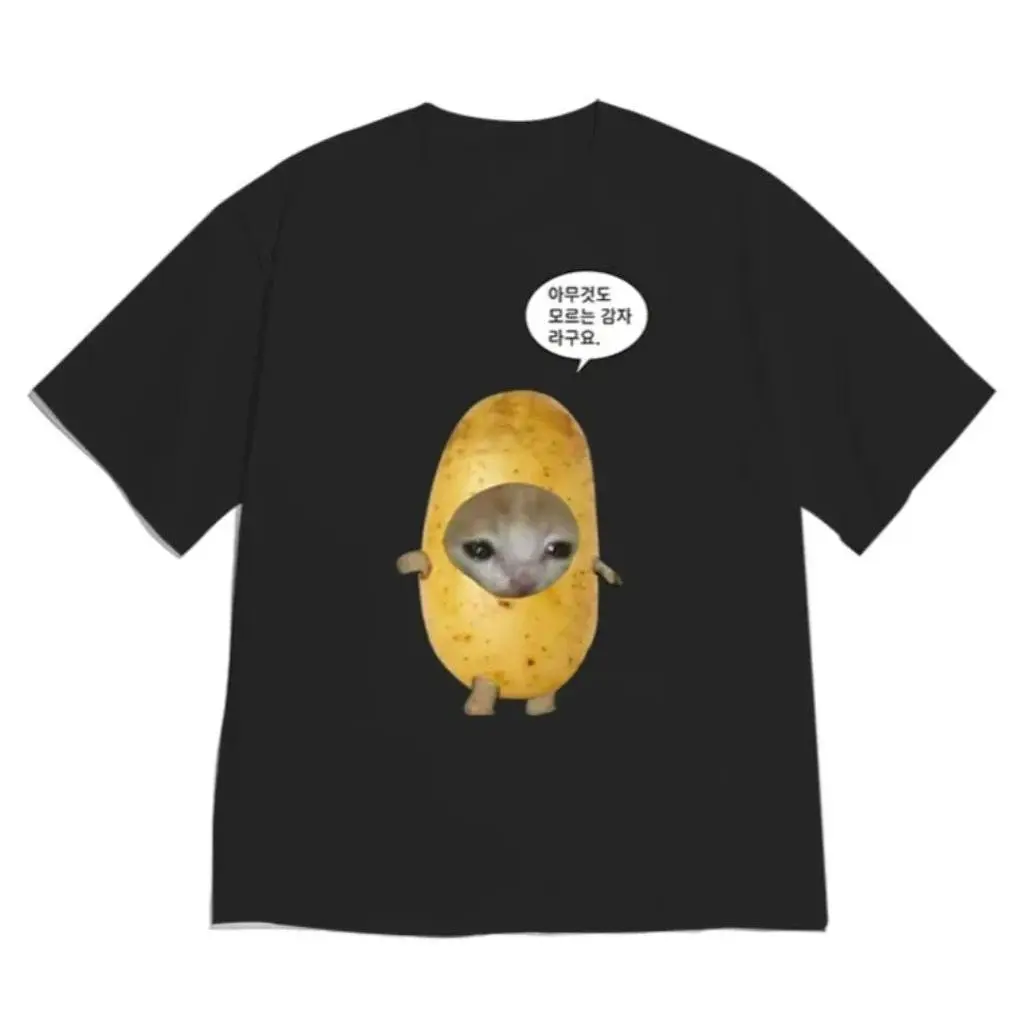 Funny Potato Cat Women's T-shirt Korean I'm A Clueless Potato Graphic Tee Novelty Cat Meme Print Women's Clothing Casual Tee Topgood graphic tees