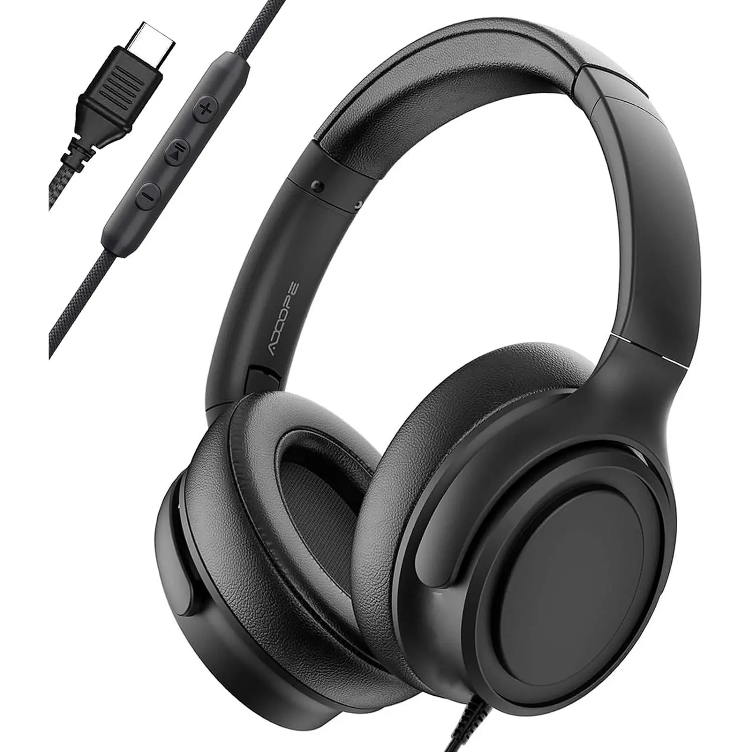 Wired Over-Ear Headphones with USB-C Plug, Hi-Fi Digital Audio, Noise-Isolating Ear Cups, Comfortable Fit for USB-C Phones, Tablets & Electronic Devices (Black, No Bag), Tablet, Synthetic