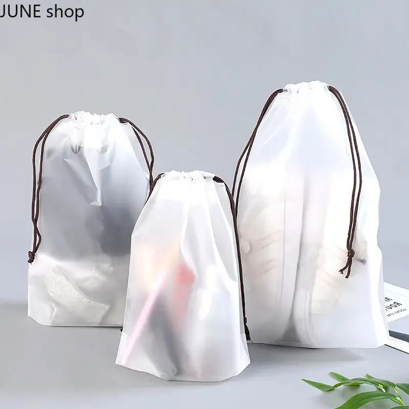 Black Matte Style EVA Frosted Plastic Drawstring Storage Bags (25x35cm), Semi-Transparent Waterproof Reusable Pouch, Fashion Accessory Organizer for Travel Shoes, Toiletries, Clothes, Black Matte Style; 25 * 35; Eva