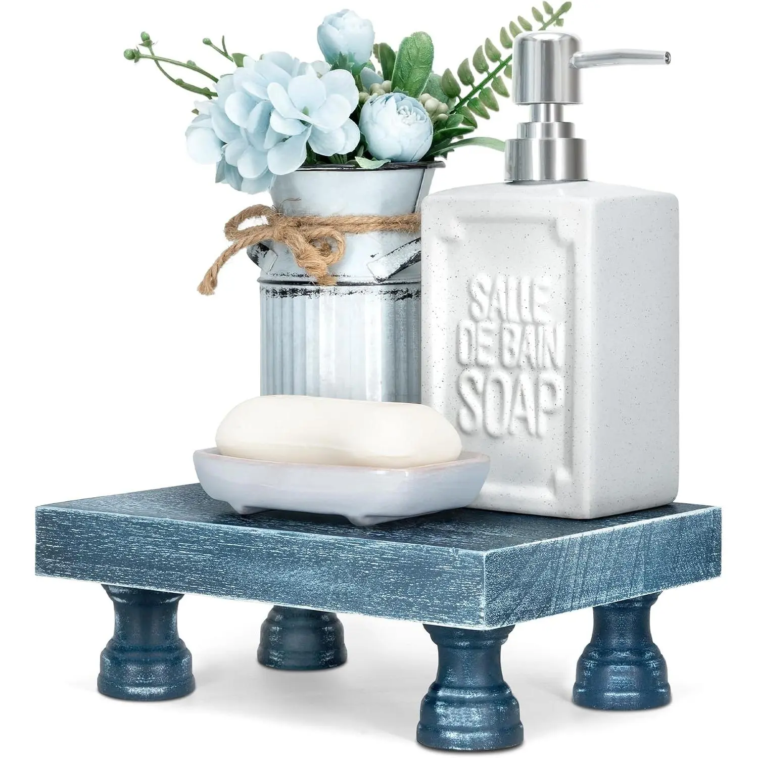 Decorative Display Risers for Home Decor - Wood Pedestal Stand for Kitchen Decor and Countertop Organizer - Ideal for Apartment Essentials (Blue)