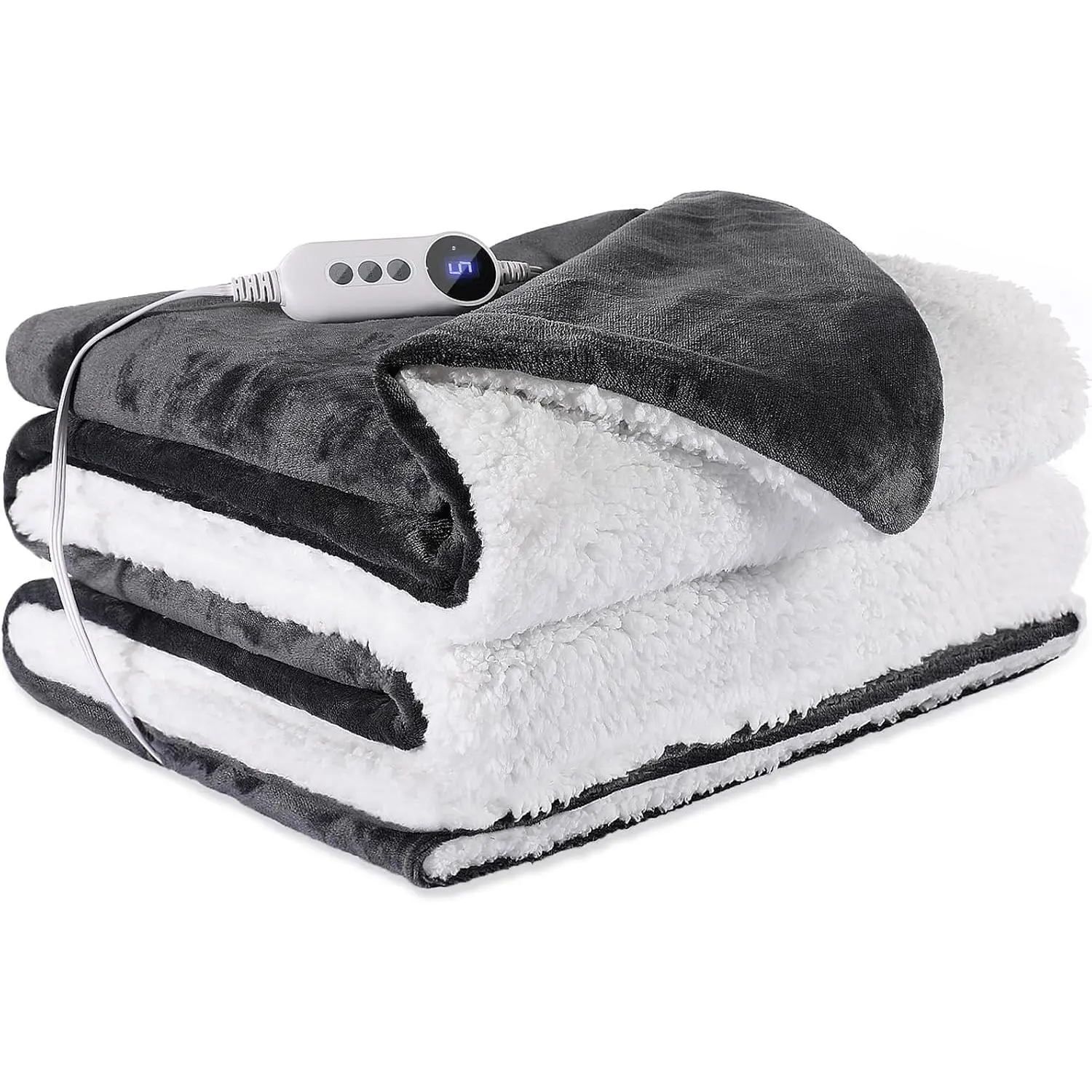 Electric Heated Blanket Throw 50"x60" - Soft Cozy Flannel & Sherpa Fabric -Sided, 9 Heat Settings & 2-10 Hours Auto Off, Warming Heated Throw for  Office, Machine Washable, Dark Gray