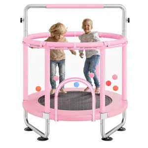 VEVOR 55" Kids Trampoline, 4.6FT Indoor Outdoor Trampoline, Mini Toddler Recreational Trampolinewith Safety Enclosure Net and Basketball Hoop, Birthday Gifts Christmas Toys for 3  Years Children, Pink