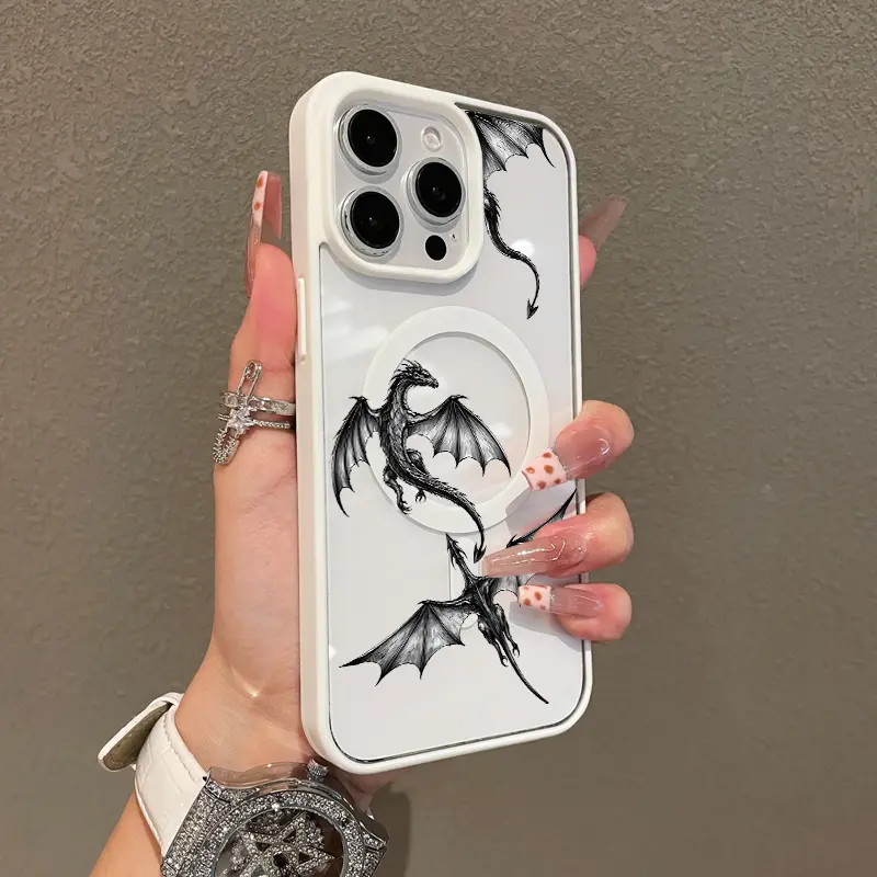 Dark Dragon Sketch MagSafe Magnetic Shockproof Phone Case, Lightweight Chic Girly Cover Compatible with iPhone 11-17 Series & Samsung S22-S26