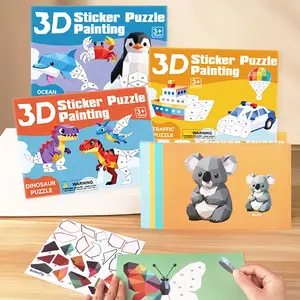2-Pack 3D Geometric Puzzle Stickers, Creative Quiet Book, Focus Training, Early Education, Animal Patterns, Educational Toy