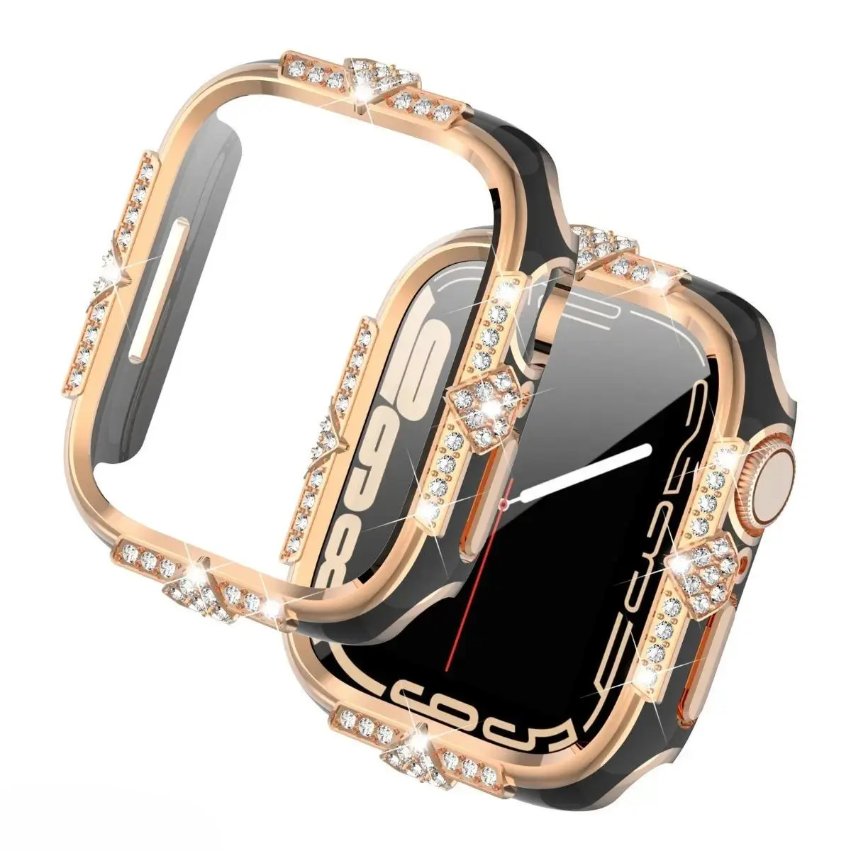 2-in-1 Apple Watch Case with Tempered Glass Screen Protector, Rhinestone Protective Cover Compatible with Series 1-10, SE & Ultra