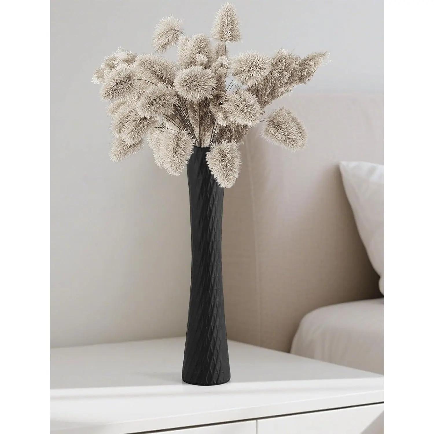 Black Vase 16" Tall Table Ceramic Vases,Skinny Long Vase for Pampas Grass,Modern Minimalist Style Flower Vases for  Decor Office Decoration,Centerpieces