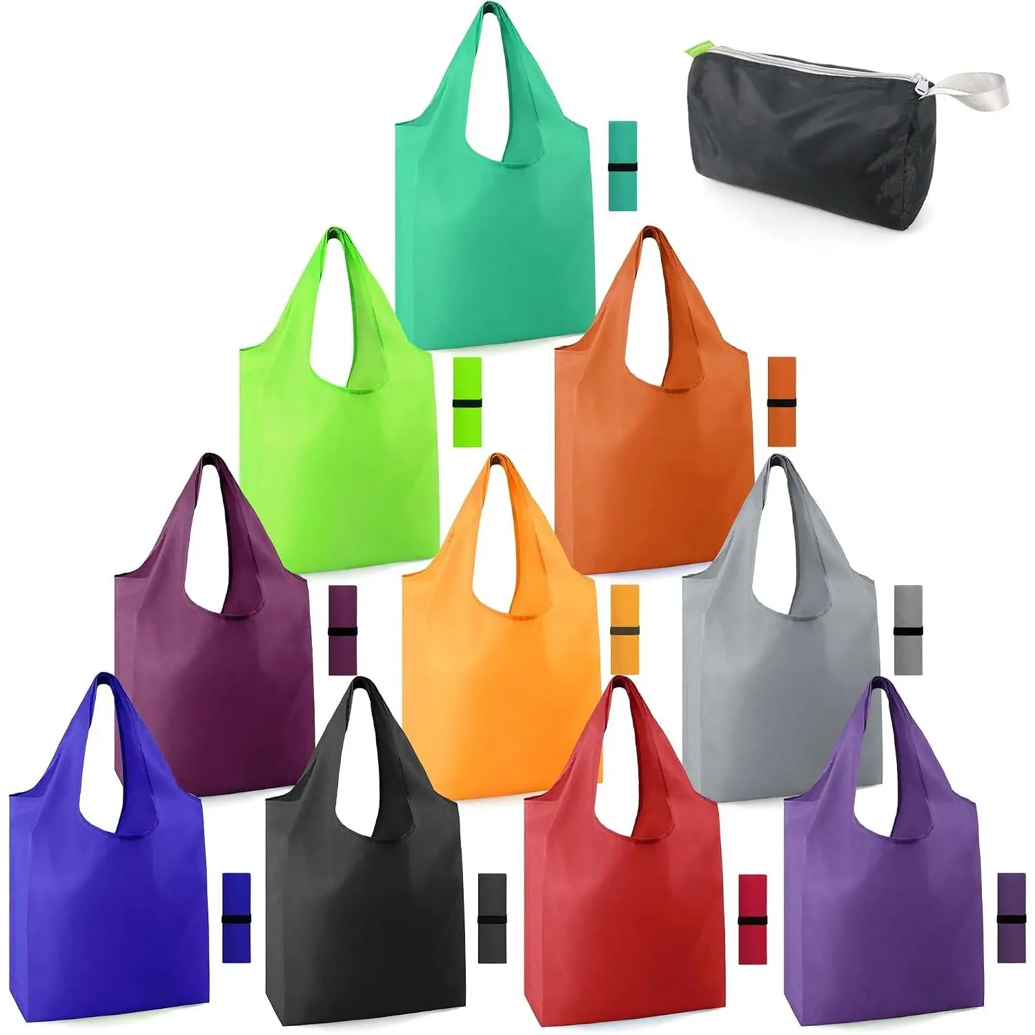 Reusable Grocery Bags Foldable Machine Washable Reusable Shopping Bags Bulk Colorful 10 Pack 50LBS Extra Large Folding Reusable Bags Totes w Zipper Storage Pouch Lightweight Polyester Fabric