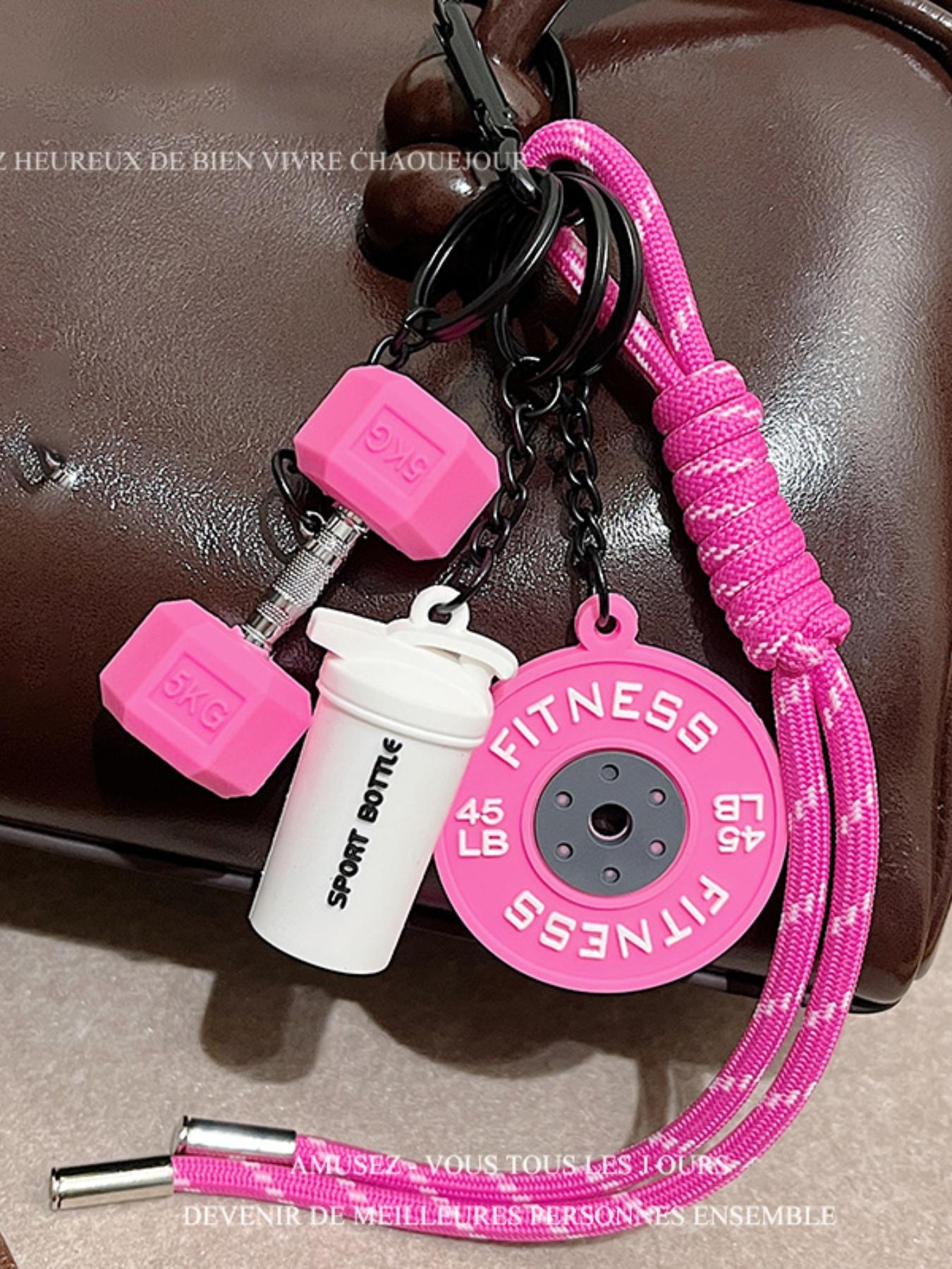 Fitness Gym Keychain, Barbell & Dumbbell Pendant Lanyard Keyring with Woven White and Pink Rope, Bag/Purse Charm and Weightlifting Themed Jewelry Accessory Fitness Gym Keychain, Barbell & Dumbbell Pendant Lanyard Keyring with Woven White and Pink Rope, Bag/Purse Charm and Weightlifting Themed Jewelry Accessory