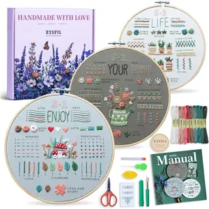 Embroidery Kit for Beginners, Magnetic Needle Minder & 4K Video Tutorials, Pre-Printed Floral Patterns, Bound Guide, Relaxing Screen-Free Craft for Women at Home