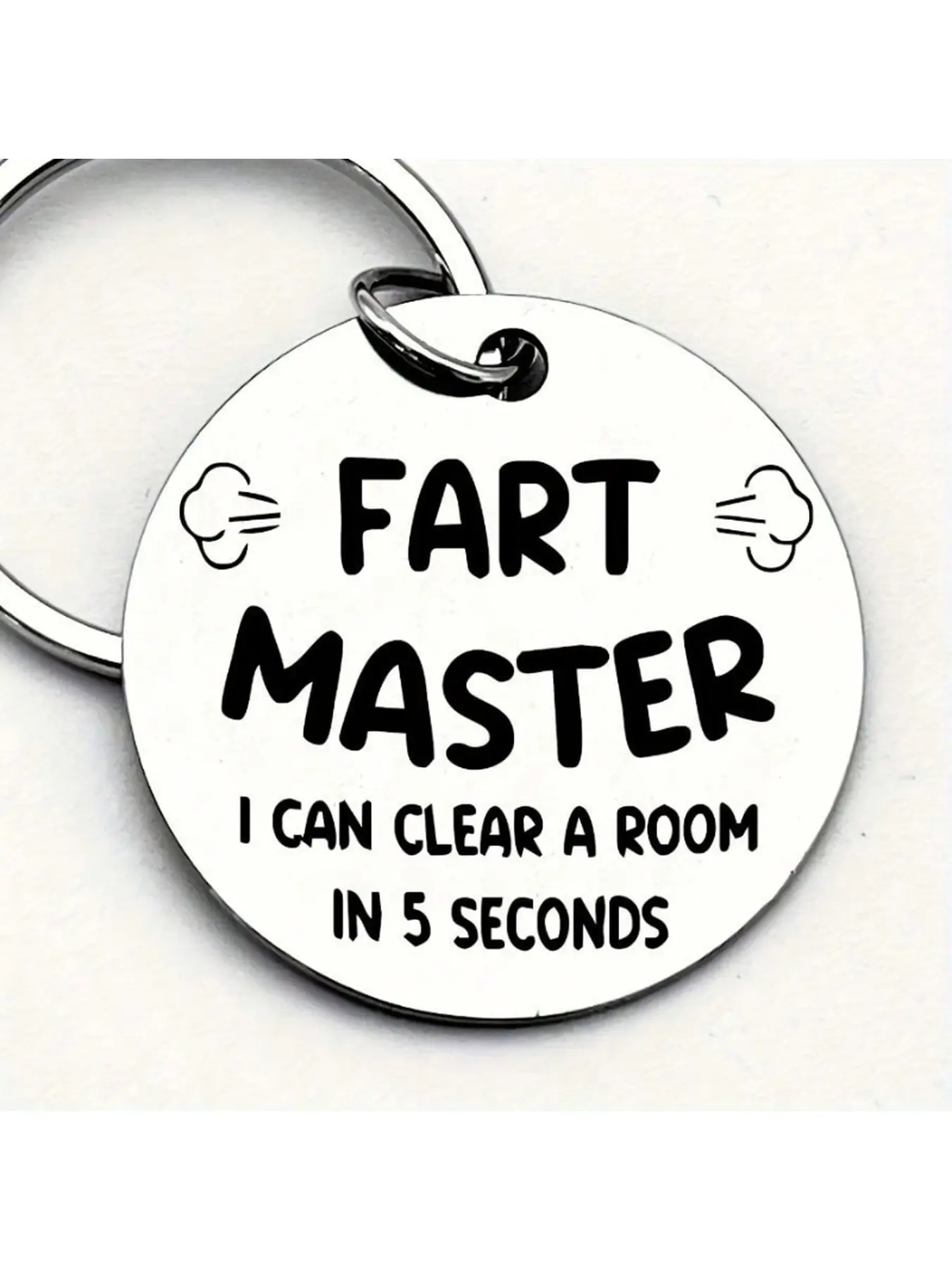 Fart Master Keychain / Heavy Duty Stainless Steel Key Ring with "I Can Clean the Room in 5 Seconds" Engraving / Birthday, Christmas, Office Gift for Women, Male Colleagues / Family or Party Prank Decor, Fun Design, High-Quality Engraving