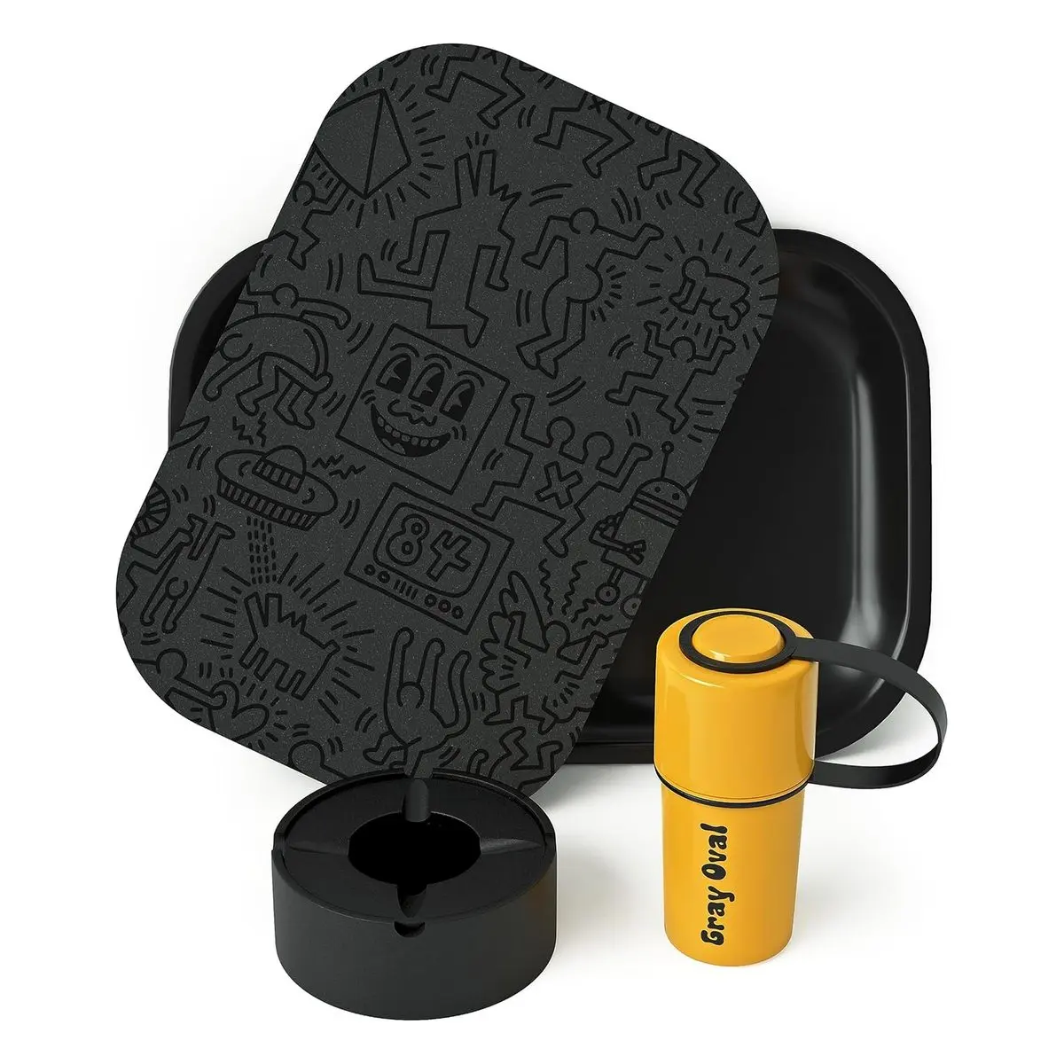 Metal Black Rolling Tray Organiser Set with Soft PVC Magnetic Lid, 7x5 Inch Portable Storage Box for Smoking Accessories & Travel