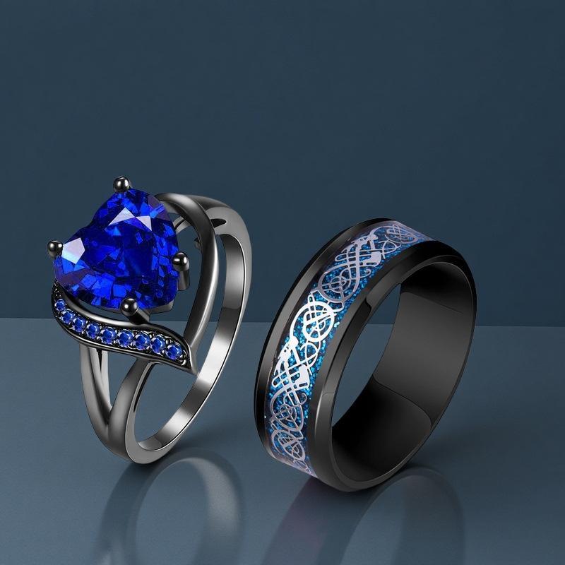 Couples Promise Rings with Heart & Dragon Designs Purple Red Green Blue Zircon Ideal for Engagement Wedding Gifts Romantic Theme Hypoallergenic Scratch Resistant Valentine's Day Gift