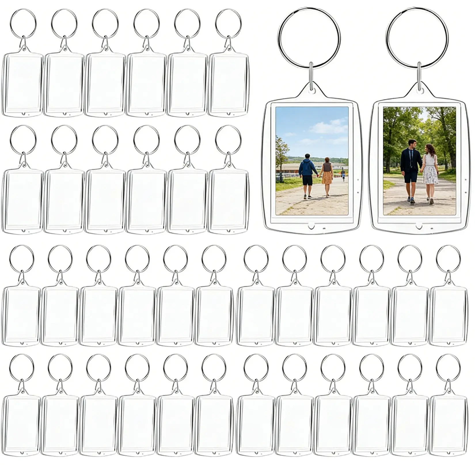 100PCS Clear Acrylic Photo Keychain Blanks – DIY Picture Frame Keychains with Split Ring – Fillable Plastic Keychains for Crafts, Party Gifts, Personalized Gifts