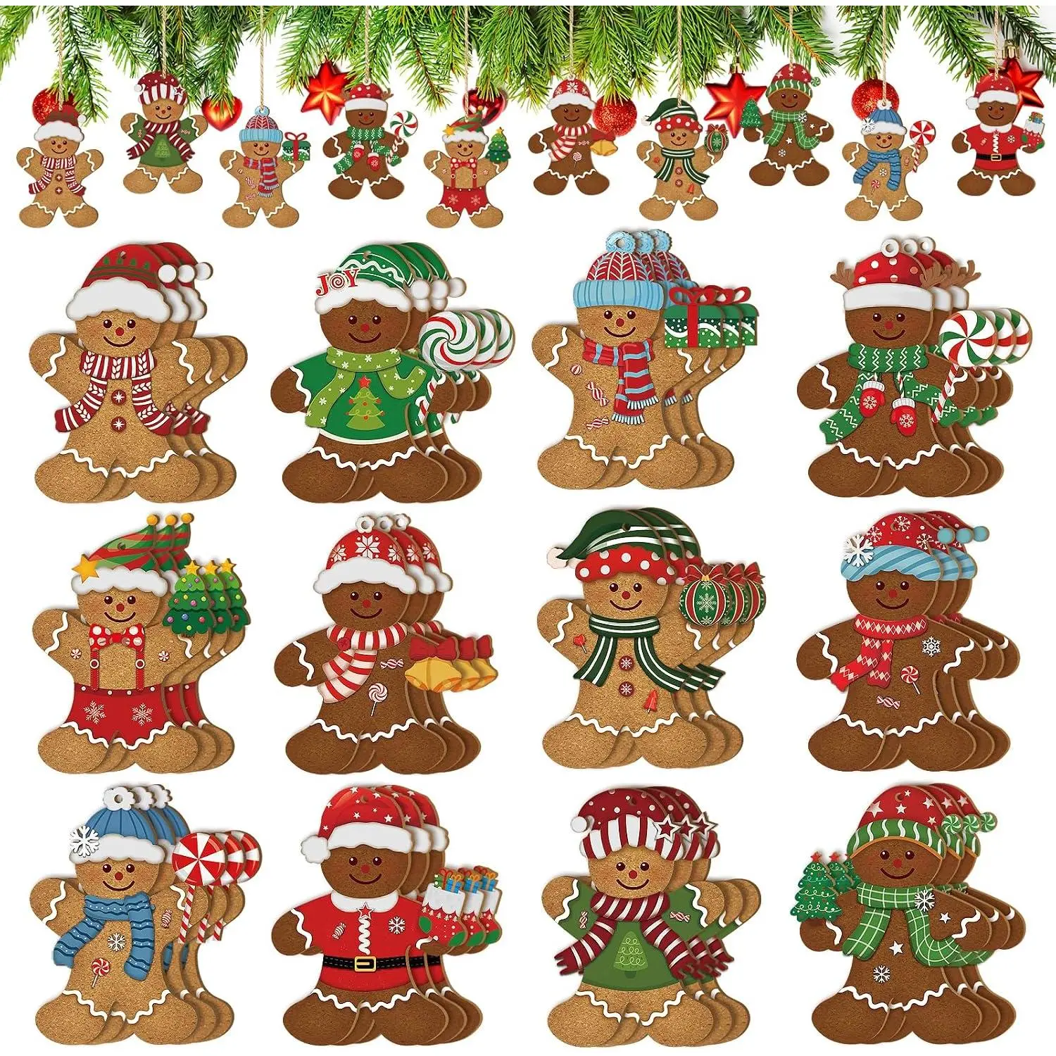 36 count Gingerbread Ornaments for Tree Gingerbread Christmas Decorations Wooden Ginger Bread Man Ornament Xmas  Crafts Cutout  Decoration  Indoor Decor Holiday Party Supplies Winter