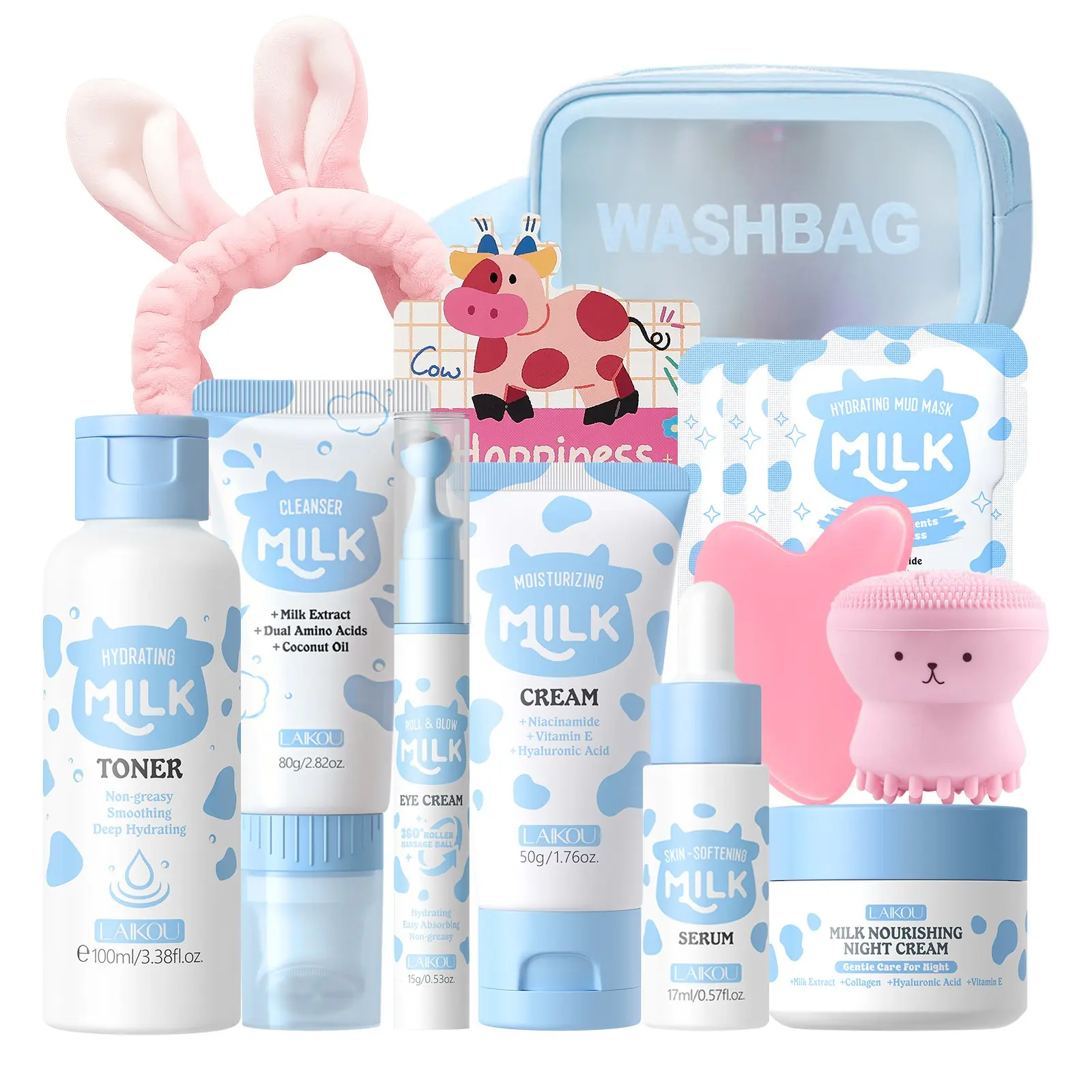 14PCS Milk Skin Care For Teen  Gift Set - 14 In 1 Moisturizing & Gentle Milk Skin Care For Teens Girls - Facial Kit For Women  with GuaSha