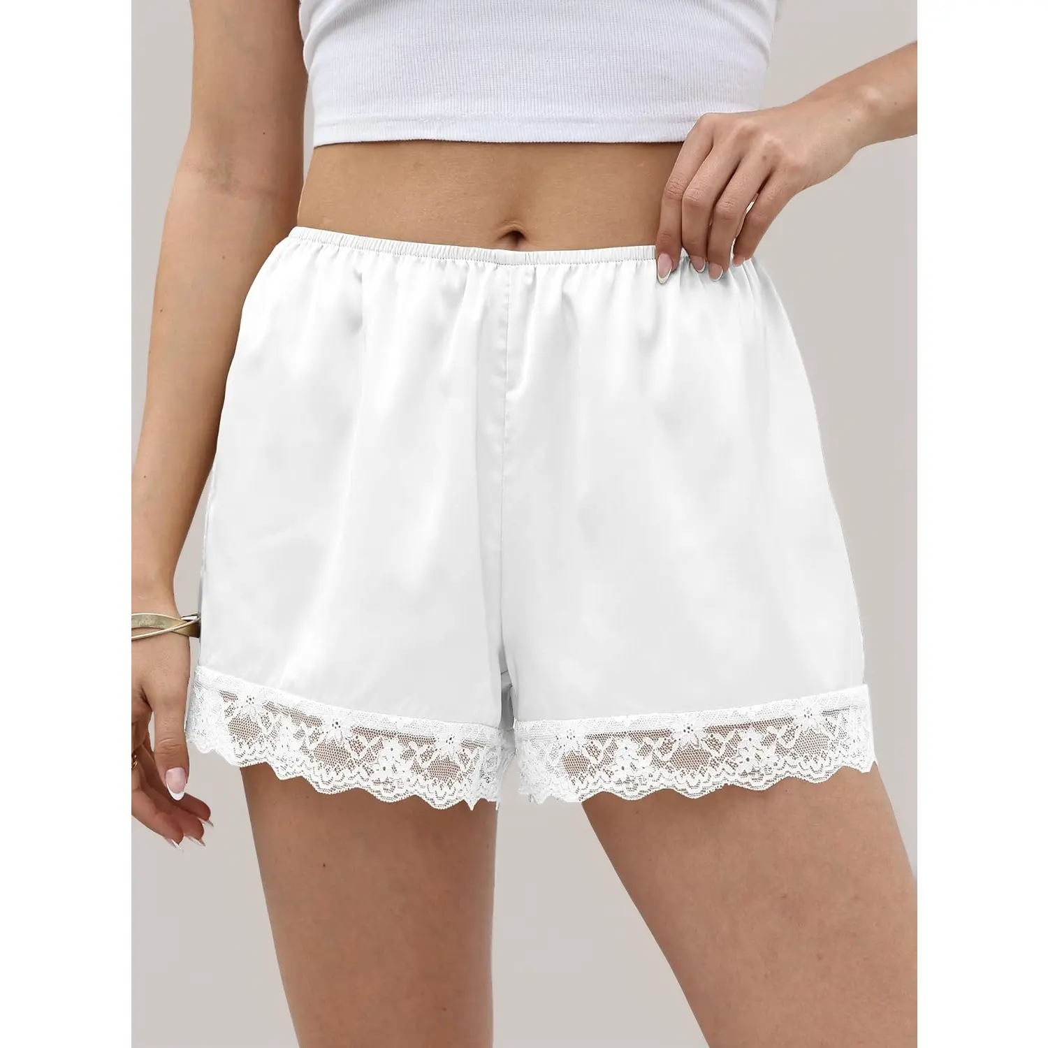 Women's Silk Satin Lace Shorts 2026 Y2K Micro Mini Shorts Elastic Waist Pj Bottoms Lounge