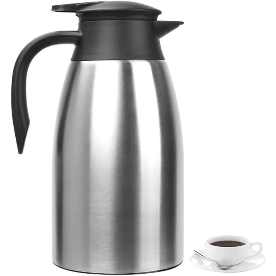 Thermal Coffee Carafe 70 oz / 2L Insulated Stainless Steel, Coffee Carafes Double Walled Vacuum Pot Flask - Hot Beverage Dispenser/Water, Tea - Keep 12/24 Hours Hot/Cold (Silver)