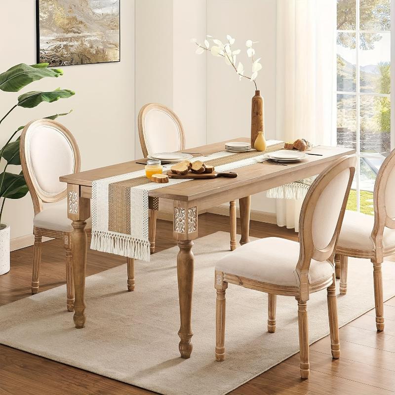 Rustic Farmhouse Boho Table Runner Macrame Crochet Polyester Tassel Striped Design Cream Brown Beige Decorative Dining Room Bedroom Living Room Home Decor