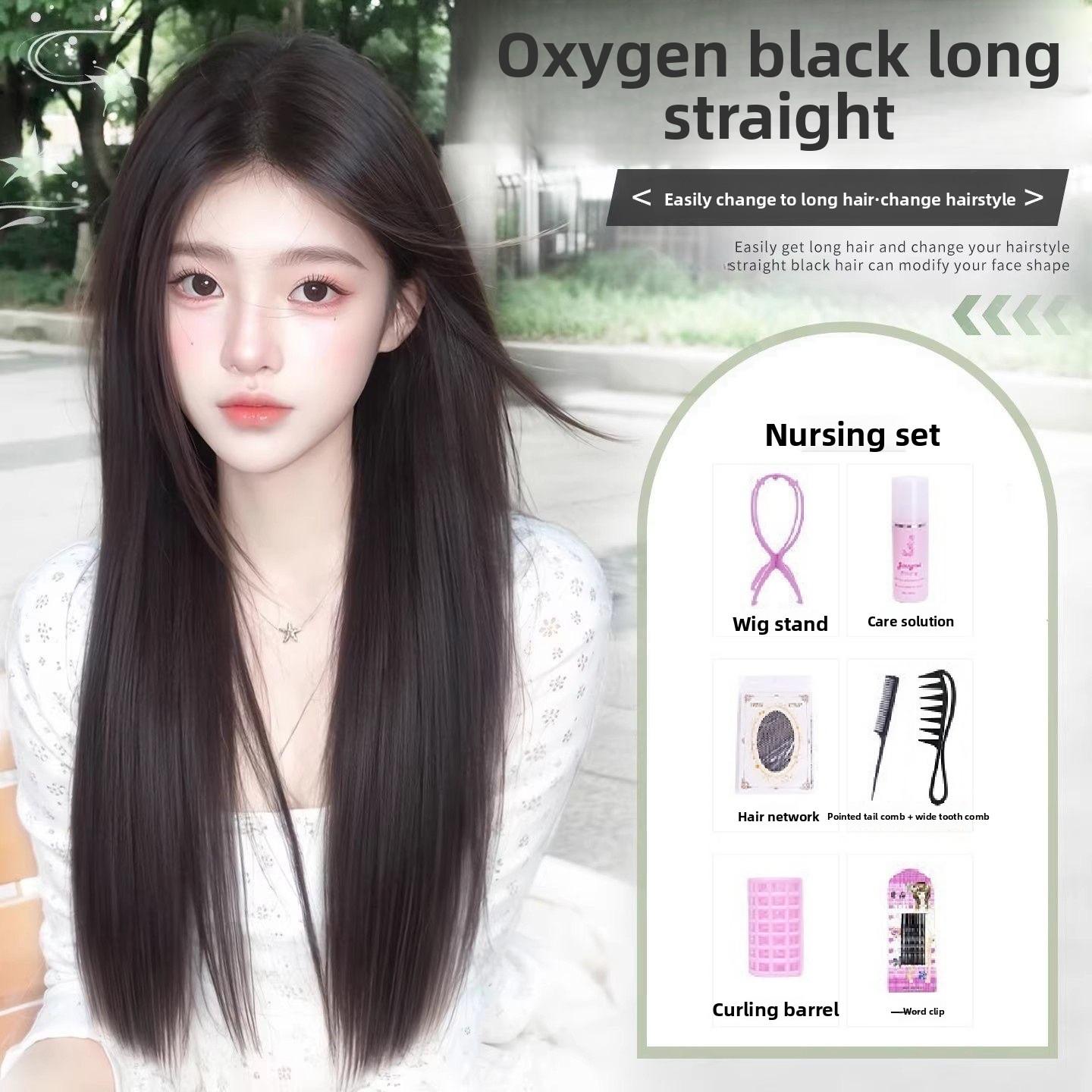 Women's Full Head Synthetic Wig Long Black Straight Middle Part Fluffy Natural Daily Hairstyle Wig for Everyday Use