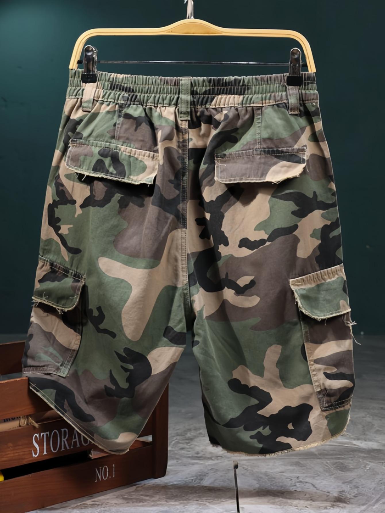 Camouflage High-Cotton Cargo Shorts | Distressed Streetwear Bottoms