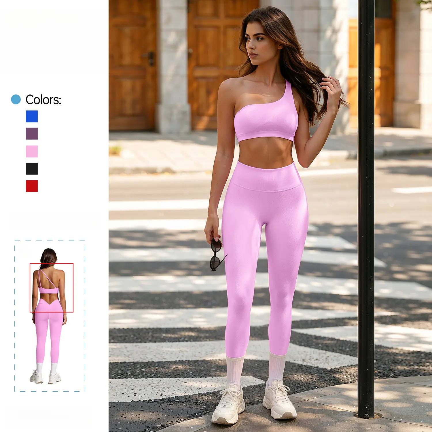 Women's 2 Piece Yoga Outfit, One Shoulder Shockproof Sports Bra & High Waist Butt Lifting Workout Pants, Outdoor Running Fitness Activewear Set