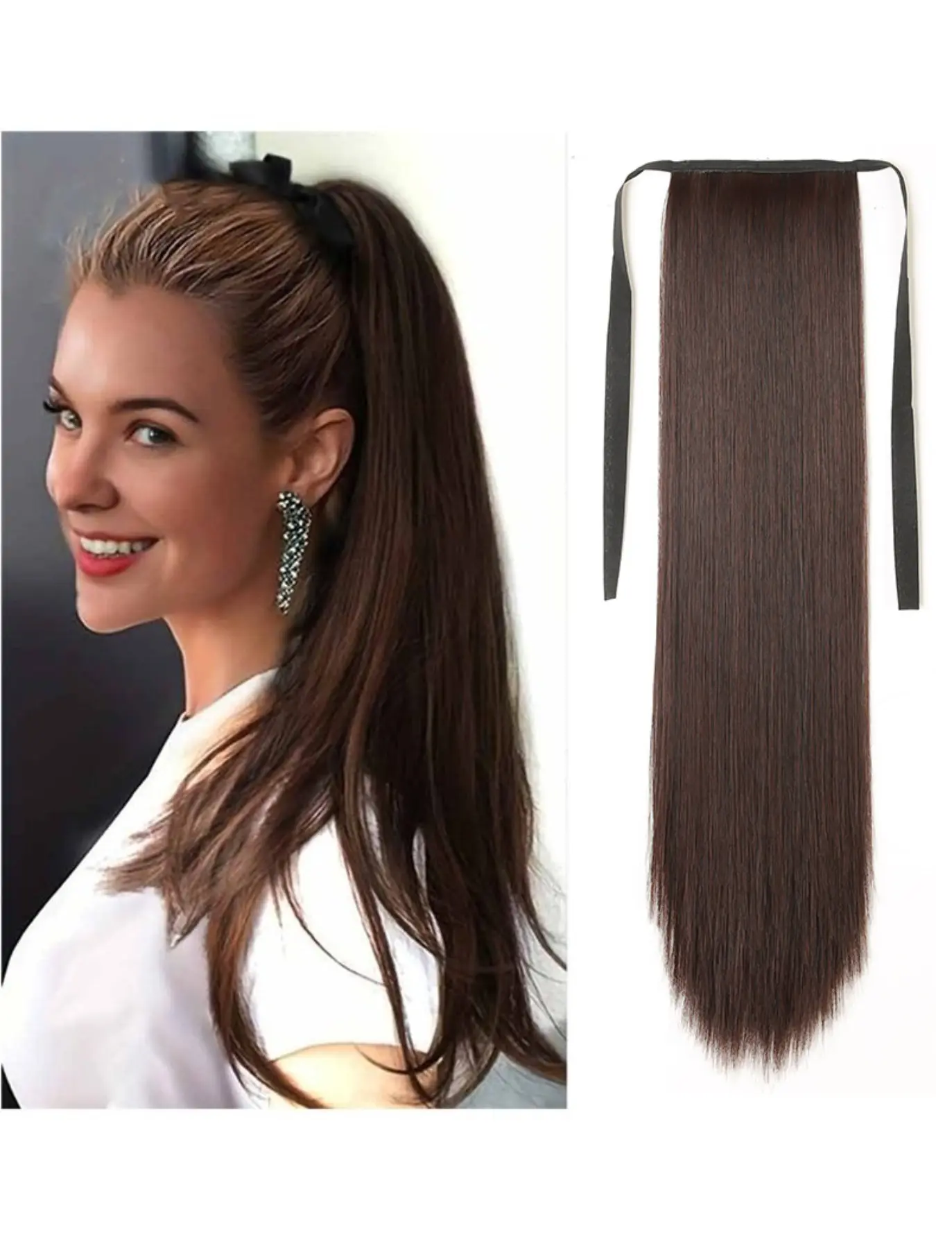 Women's Long Straight Ponytail Wig, Fashion Wrap Around High Ponytail, Realistic Synthetic Hair Straight Ponytail Extensions, Synthetic Ponytail Hairpieces