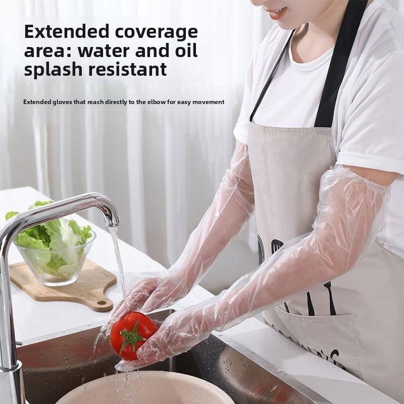 Disposable Extended Gloves Thickened CPE Arm Protection Food Grade Household Dishwashing Waterproof Non-Slip 60cm Household Gloves