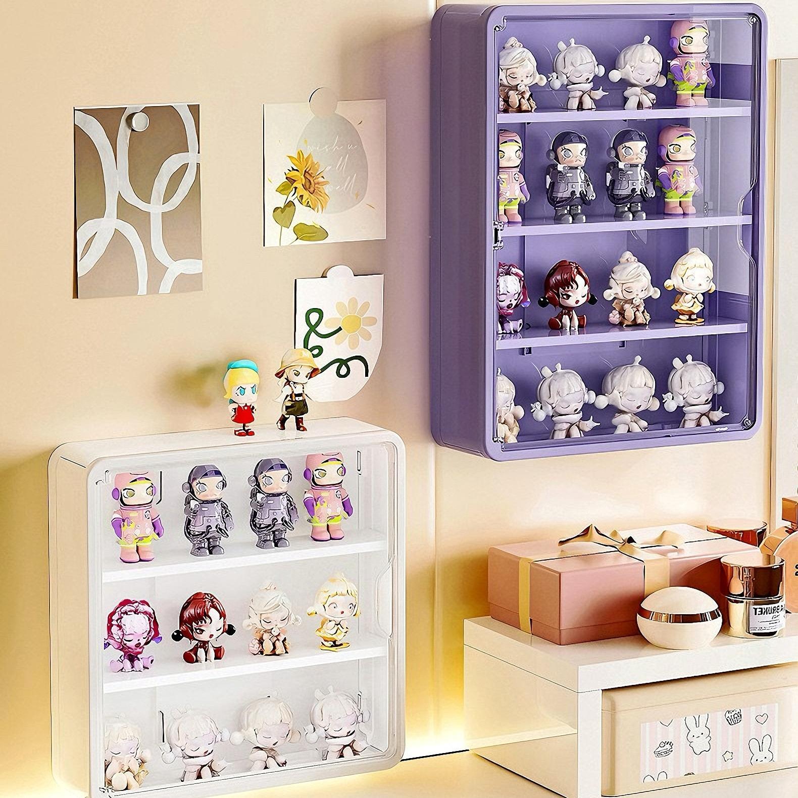 Large Wall-Mounted Display Rack for Doll Collection, 3 or 4-Tier Acrylic Storage Box with Magnetic Design, Space-Saving Clear Compartments for Action Figures and Accessories, Collector Display