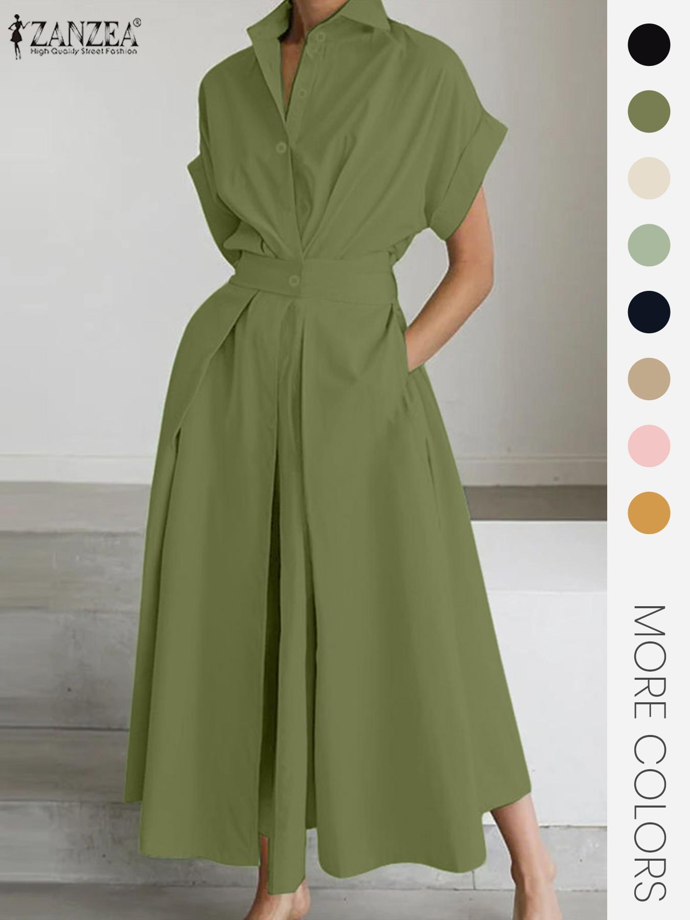 Women's Solid Color Collared Dress, Casual Short Sleeve Dress for Summer, Ladies Clothes for Daily Wear, Womenswear