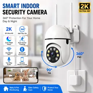 Smart Indoor Plug-in Security Camera, 2K Ultra HD 360° Pan-Tilt Cam, Color Night Vision, Auto Human Tracking, Dual Band WiFi, Bluetooth, Two-Way Audio, Remote Phone Control, Home Monitoring Camera for Baby, Pets & Elder Safety