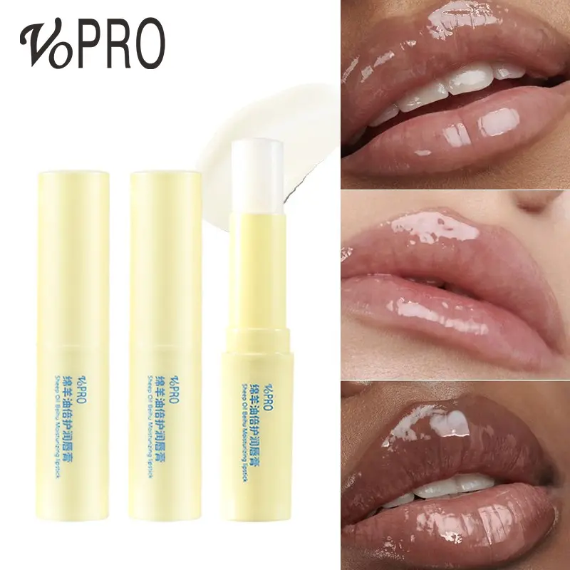 VoPRO Sheep Oil Moisturizing Soothing Lip Balm Long Lasting Hydrating Lip Care Stick Relieve Dry Cracked Lips Lip Primer For Daily Lip Makeup