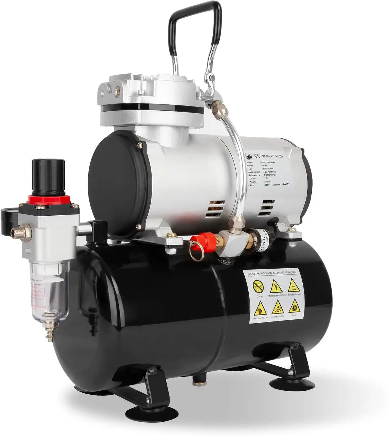 Compressor, High-performance Single- Oil-free Mini Compressor AS186 with 3L , Regulator,   for Hobby, Cake Decoration, , Automotive Graphic, Make-up