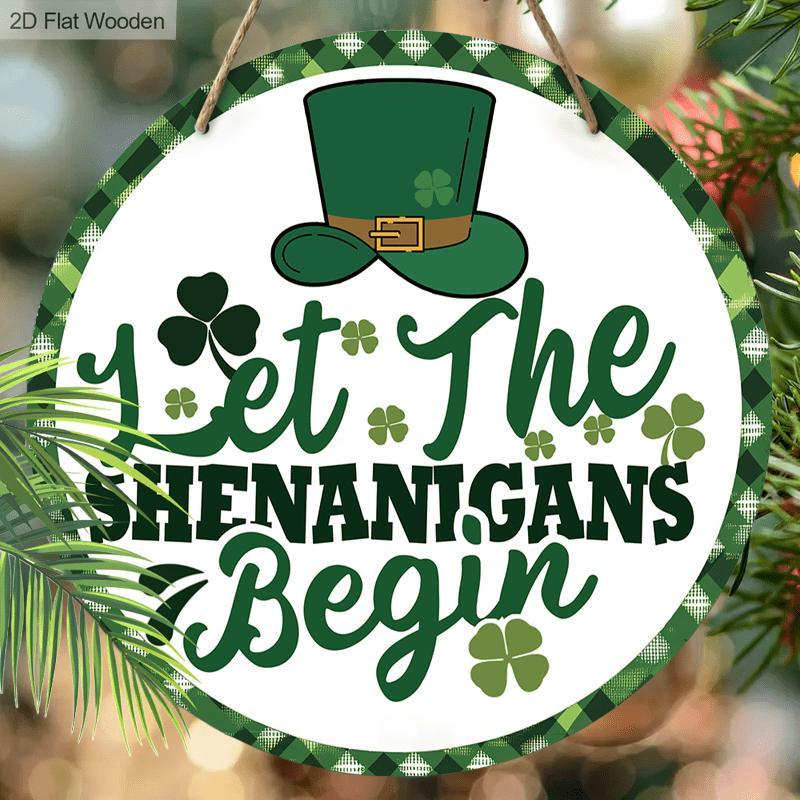 St. Patrick's Day Wooden Hanging Sign, 1 Count Lucky Decoration, Creative Clover Wall Sign for Front Door, Porch, Home, Office