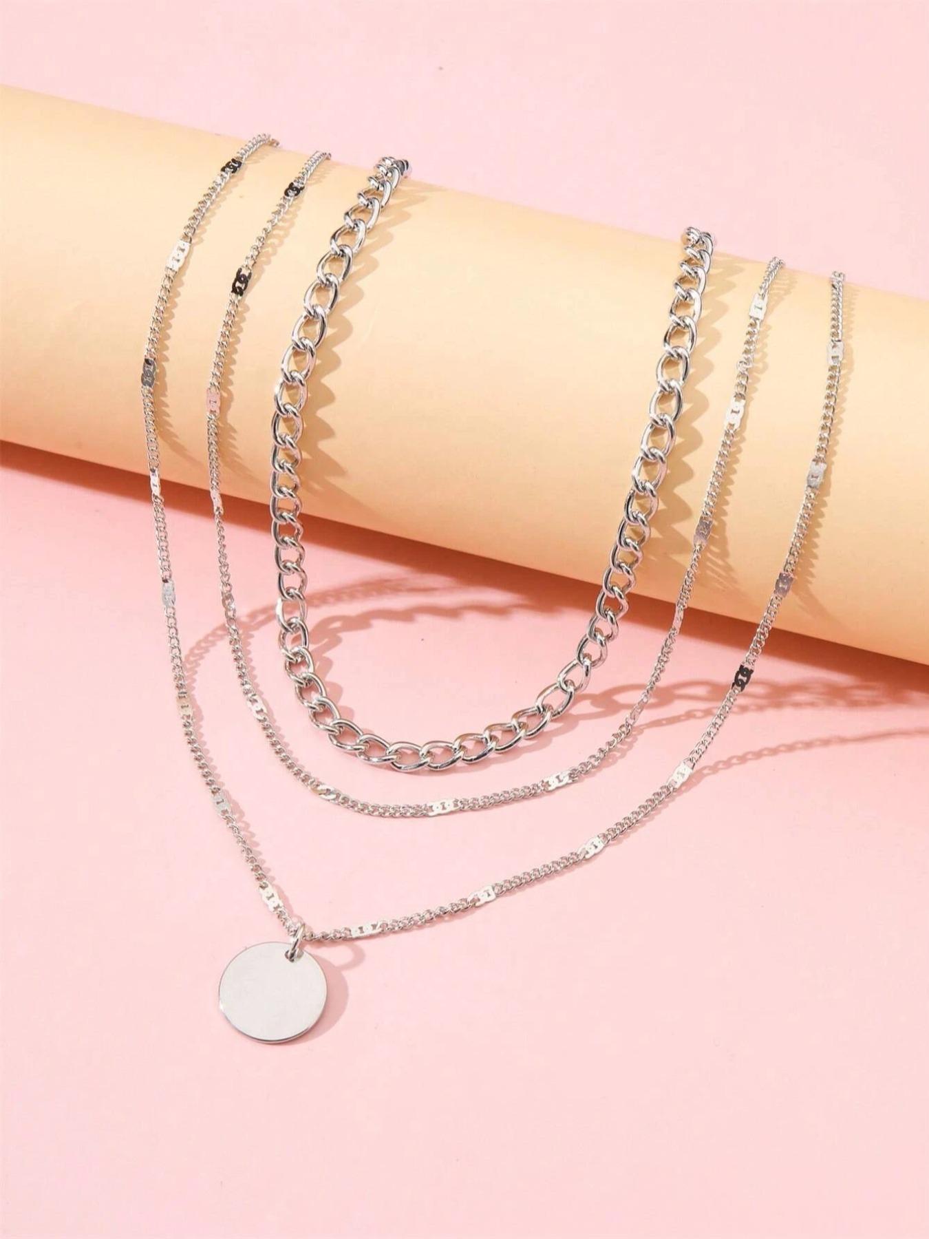 Women's Summer 2024 Plain Round Decor Layered Necklace, Dainty Layering Jewelry, Minimalist Elegant Boho Style Geometric & Chain Design Layer Set Necklace, Fashion All-match Necklace
